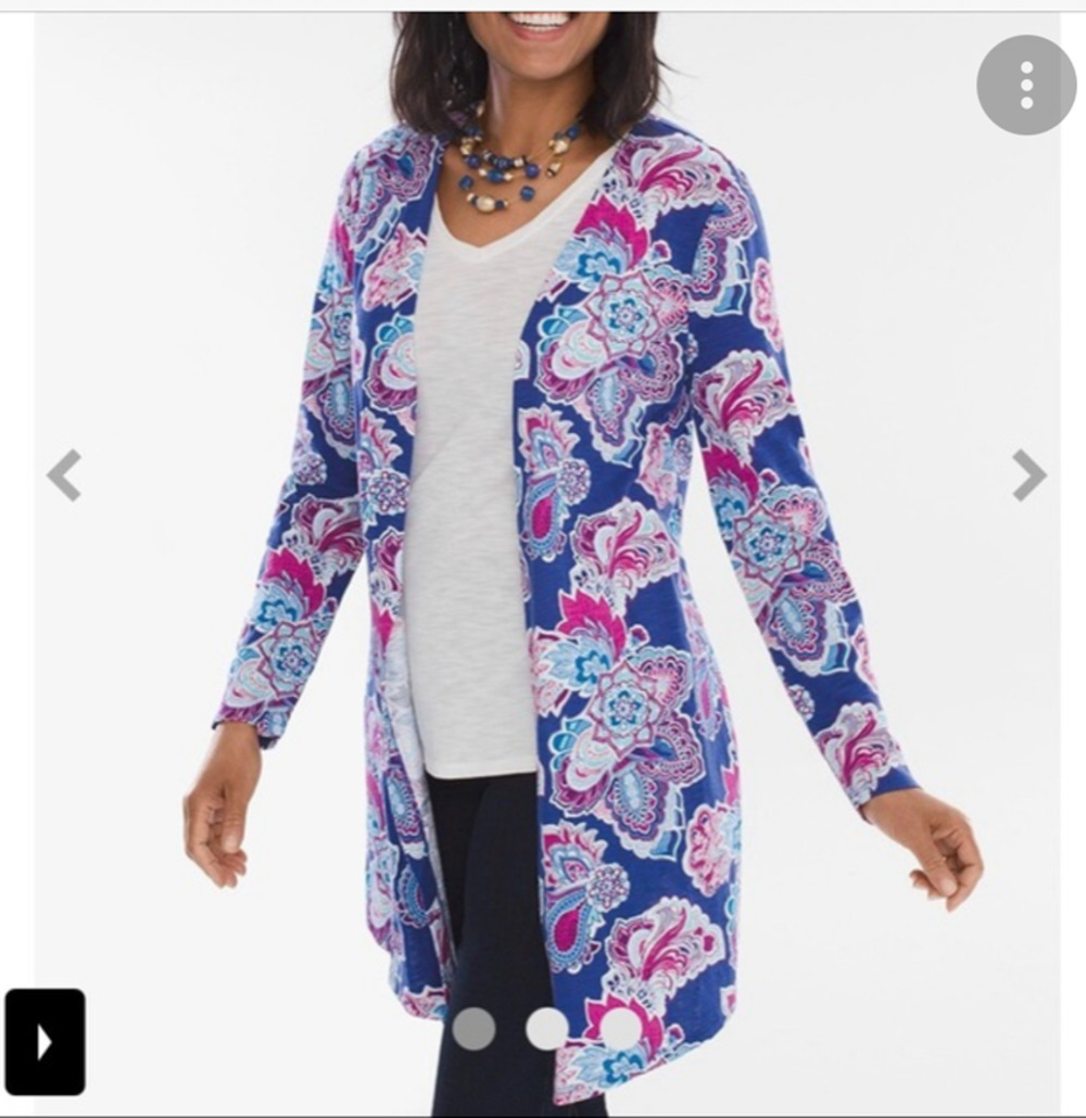 Chico's Women's The Ultimate Tee Open Front Outline Floral Cardigan Size 0/S/4
